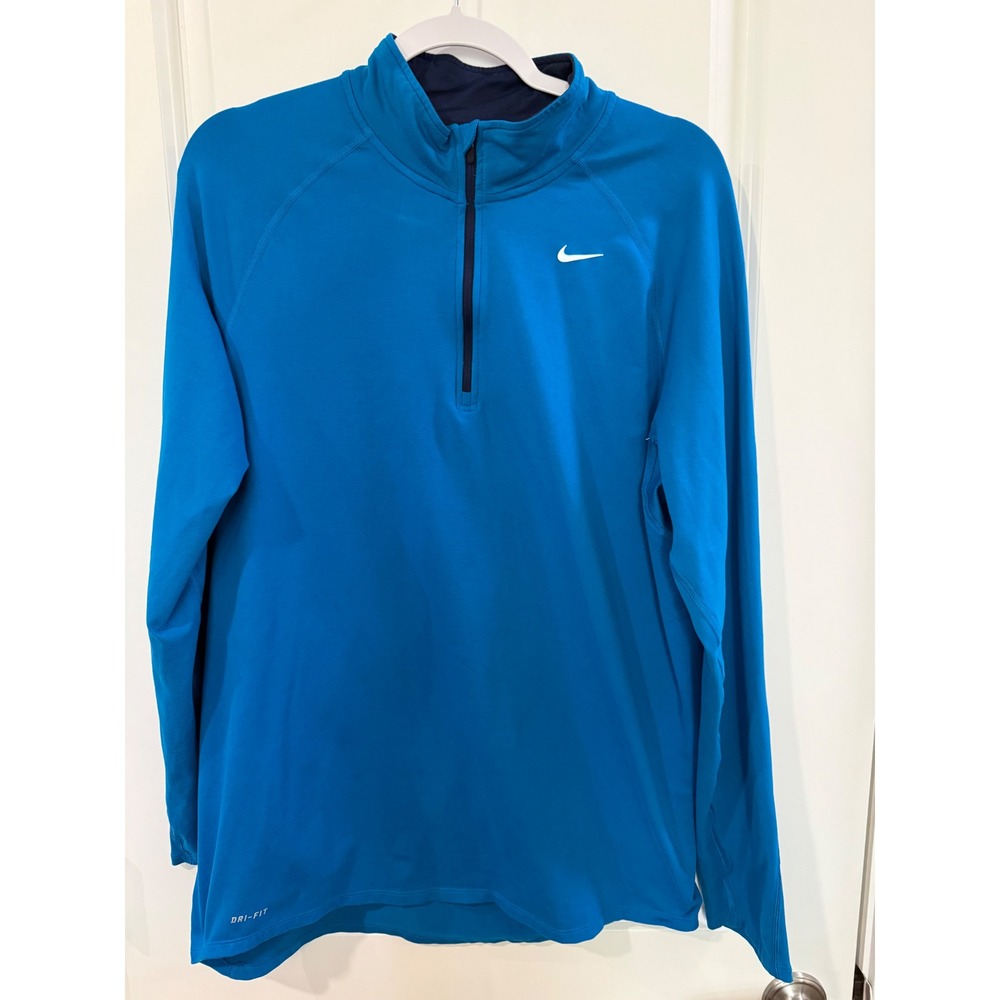 Nike Dri-FIT Mens 1/4 Zip Running Top Blue Long Sleeve Pullover Size L‎